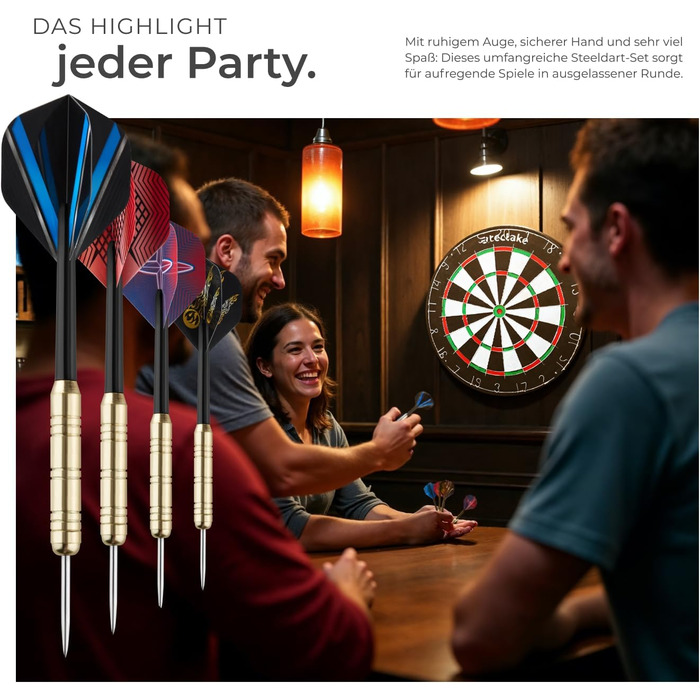 Мішень для дартсу tectake, професійний набір сталевих мішен для дартсу з 9 дротиками, 21 стрілкою та аксесуарами для сталевих дартсу, сталевий дартс, гра в дартс, дартс, мішень для дартсу