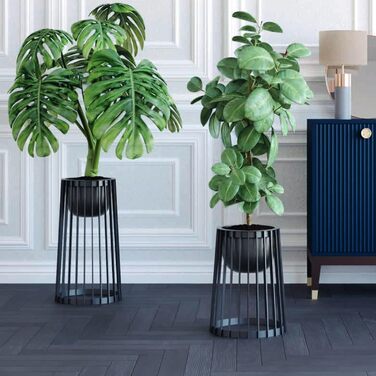 Комплект підставок для квітів Ø 30 см x В 40 см та 54 см Підставка для рослин виготовлена з міцного пластику, використовується з обох боків Квітковий стілець для використання в приміщенні та на вулиці Сучасний та практичний столик для рослин Чорний 30 см 