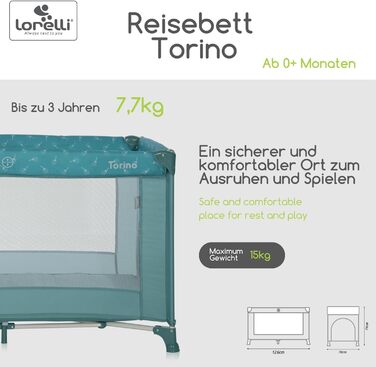 Дитяче ліжечко Lorelli Baby Travel Cot, дитяче ліжечко та манеж 2 в 1 Torino з боковим входом, ліжечко від народження до 15 кг, складне, включаючи сумку для перенесення, зелене