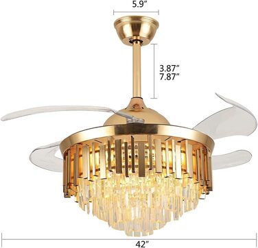 Тиха лампа вентилятора Сучасний кришталевий стельовий вентилятор круглий невидимий висувний вентилятор люстра світлодіодний з регу