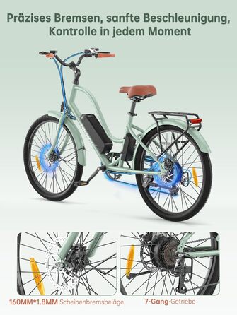 Міський електровелосипед Touroll B2 26 дюймів з двигуном 250 Вт 50 Нм та знімним акумулятором 36 В 561,6 Втгод, міський велосипед з педелектом, електричний велосипед, 25 км/год, запас ходу 100 км, електровелосипеди для дорослих, чоловіків та жінок, міськи