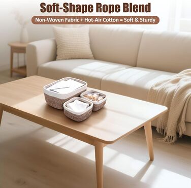 Невеликі кошики для зберігання з плетеної мотузки, 2 розміри, органайзер для шафи, полиці, книжкової полиці, дитячої кімнати, пеленального столика, тканинні коробки-кубики, прямокутні плоскі контейнери для ванної кімнати