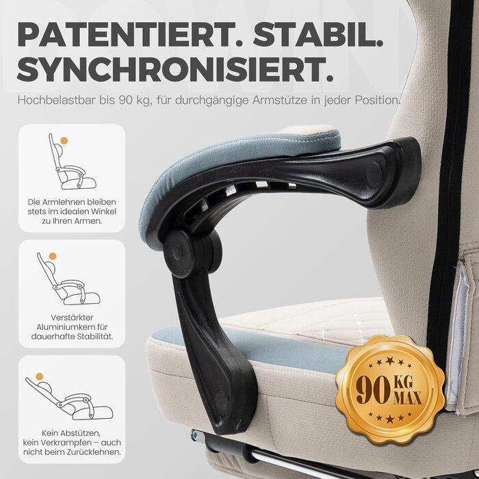 Офісне крісло Dowinx Gaming Chair Fabric з подушкою Pocket Spring, масажне ігрове крісло з підголівником, ергономічне гоночне ігрове крісло з підставкою для ніг (сіре) сірий стандарт