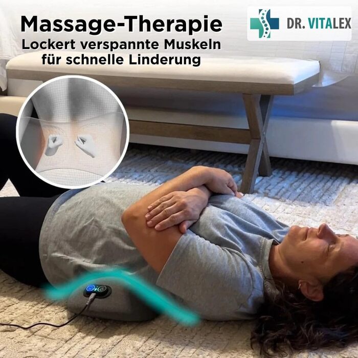 Масажер для спини Dr. Vitalex 3-в-1 OrthoFlex Pro, електрична подушка для поперекової підтримки з підігрівом та вібрацією, масажер для попереку та хребта, темно-сірий, 59*23*8 см