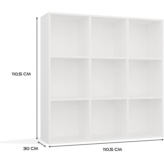 Кубічна полиця CDF 3x3 із задньою панеллю Відкрита окремостояча полиця для вітальні, спальні, коридору Квадратна полиця для зберігання книг та документів Malax White 3x3
