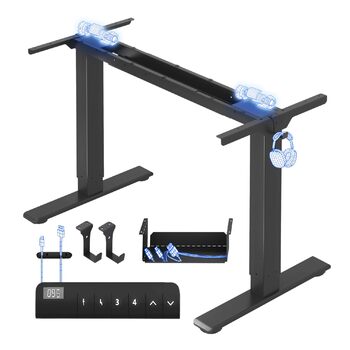 Каркас столу FLEXISPOT з регулюванням висоти, електричні ніжки столу з 2 двигунами, світлодіодним індикатором висоти та 4 функціями пам&39яті, включаючи 2 гачки та органайзер для кабелів, чорний. Каркас столу E1 PRO нова версія, благородний чорний.