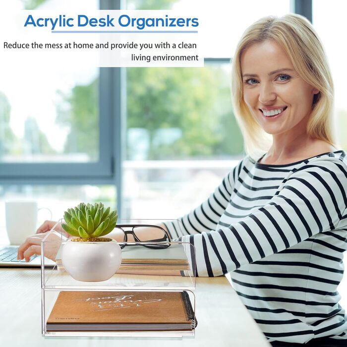 Акриловий лоток для паперу Harloon з 4 ярусами, що штабелюється, лоток для листів, прозорі полиці для організації, не потребує робочого місця, місце для зберігання на столі (31,1 x 21,5 x 6,6 см) 12,4 x 8,74 x 2,68 дюйма
