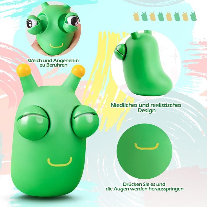 Упаковки Squeeze Toys, антистресові іграшки Squishy, Stress Ball для дорослих, іграшка Squeeze Eye Squishy Toy, Green Worm Antistres Ball, подарунки для дітей, 2