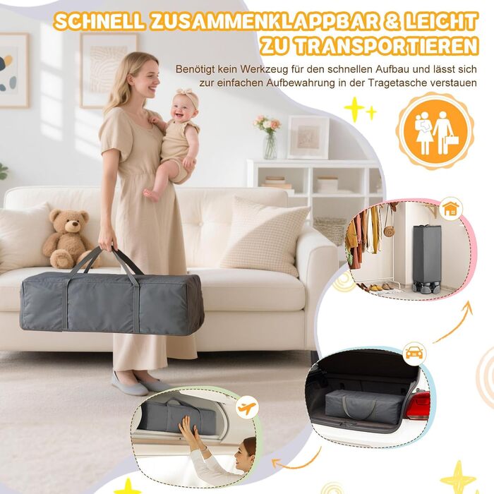 Приліжкове ліжечко 5-в-1, дорожнє ліжечко, дитяче ліжечко з пеленальною підкладкою, містким кошиком для зберігання, москітною сіткою, ігровою аркою та дорожньою сумкою для новонароджених та малюків (сірий колір)