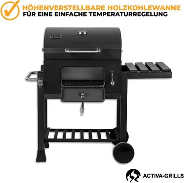 Кутовий чавунний мангал з чавунною решіткою I Мангал з кришкою, регульованим піддоном для вугілля та термометром I Візок для барбе