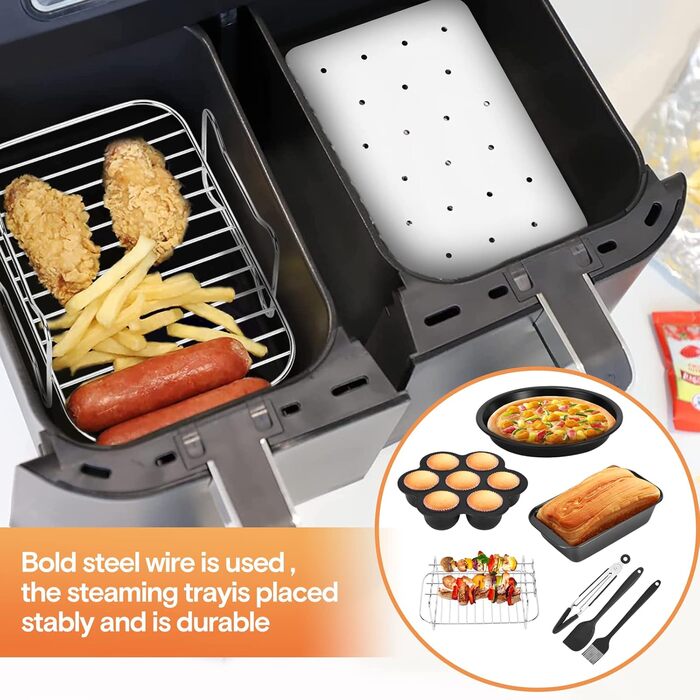 Аксесуари для фритюрниці Weigudoc із 9 предметів, набір аксесуарів для фритюрниці з подвійним кошиком для двозонної фритюрниці Ninja Foodi Instant Vortex 7.6 л-9.6 л