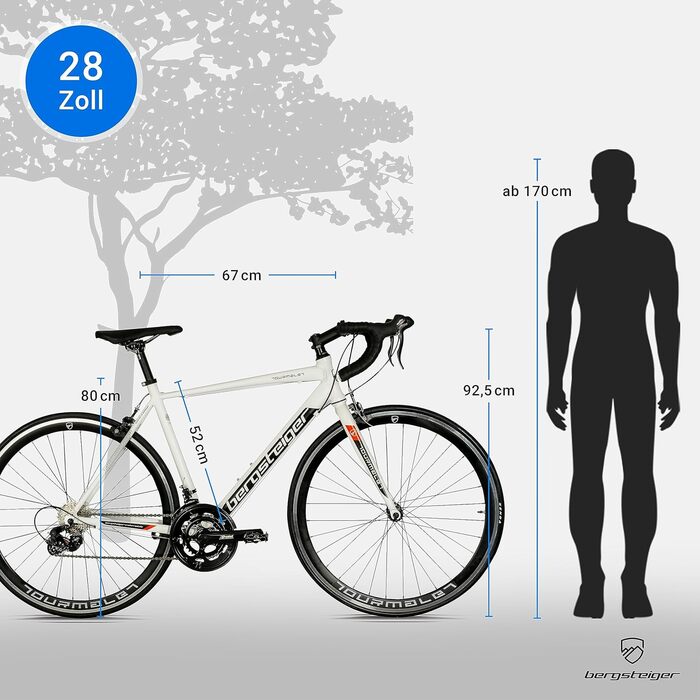 Шосейний велосипед Bergsteiger Tourmalet 28 дюймів, алюмінієвий гравійний велосипед з 14-швидкісними передачами, важить лише 11 кг, гравійний велосипед підходить для чоловіків та жінок зростом від 170 см, білий, 28 дюймів