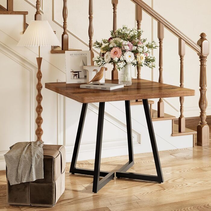 Невеликий обідній стіл для 4 осіб, квадратний обідній стіл для невеликих приміщень, обідні столи, сільський коричневий дерев&39яний кухонний стіл з металевими ніжками, сучасний столик для кафе для відпочинку в квартирі