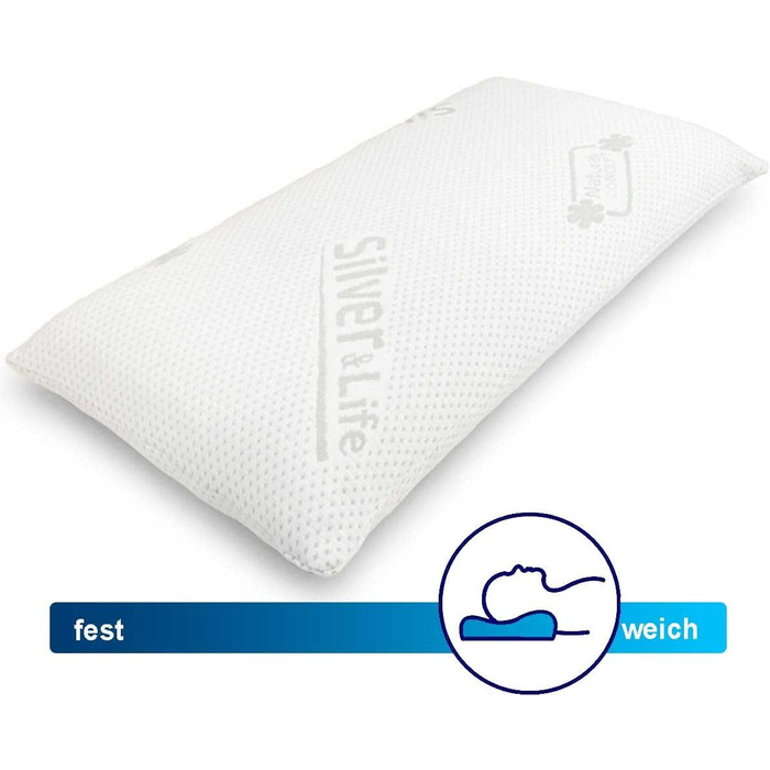 Ортопедична подушка для шиї Silver Neck - в&39язкопружна подушка, подушка з піни з ефектом пам&39яті з чохлом Silver & Life - 70x34 см - висота 13 см 70 x 34 см, висота 13 см