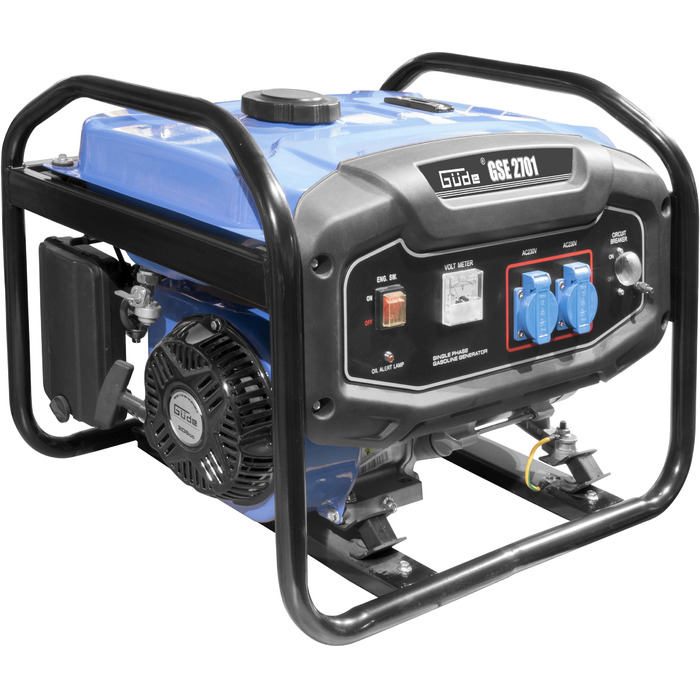 Генератор Gde GSE 2701 (4-тактний двигун, бензиновий, 3,2/4,4 (кВт/к.с.), 2 розетки 230 В, макс. 2200 Вт, час роботи до 17 год, бак 15 л, автоматичний регулятор напруги (ARV), захист від перевантаження, несуча рама, перевірено TV/GS)