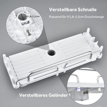 Душова полиця без свердління, телескопічна 32-48 см, душова полиця для підвісного органайзера для ванної кімнати, душова полиця без свердління, стійка для зберігання душової штанги для душової штанги 18-25 мм (біла)