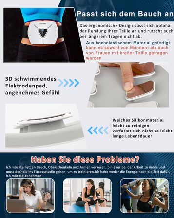 EMS тренажер для живота, м'язовий стимулятор (8 режимів, 30 рівнів)