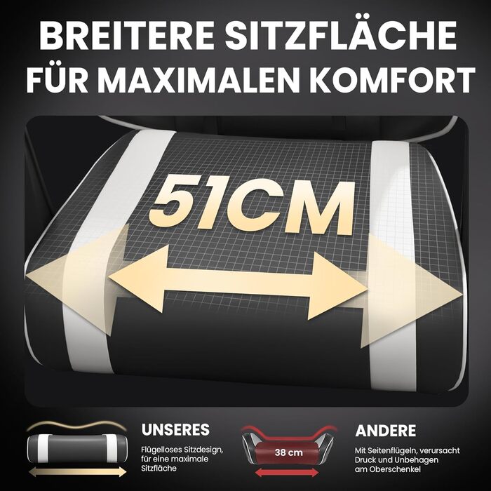 Ігрове крісло - Ергономічне ігрове крісло з підставкою для ніг, підголівником та поперековою опорою, регульоване по висоті, м&39яке, вантажопідйомність 150 кг, чорне, збільшеного розміру