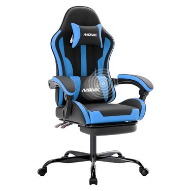 Офісне крісло, ігрове крісло, геймерське крісло, комп&39ютерне крісло з підставкою для ніг, м&39яке ігрове крісло, ігрове крісло для дорослих, обертове крісло, чорний/синій