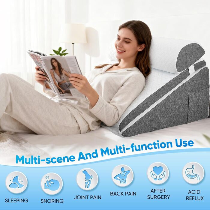 Регульована клиноподібна подушка, подушка для читання для ліжка та дивана, ергономічна подушка для спини з піною з ефектом пам&39яті для підтримки спини під час відпочинку, гри, читання або перегляду телевізора