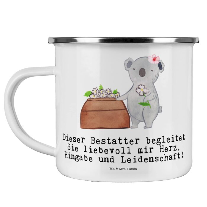 Емальована кемпінгова кружка &quotМістер і місіс Панда&quot з сердечком трунаря - подарунок, келих для відпочинку на природі, келих з нержавіючої сталі для пиття, металевий келих, кемпінговий келих, компанія, білий емальований кемпінговий келих