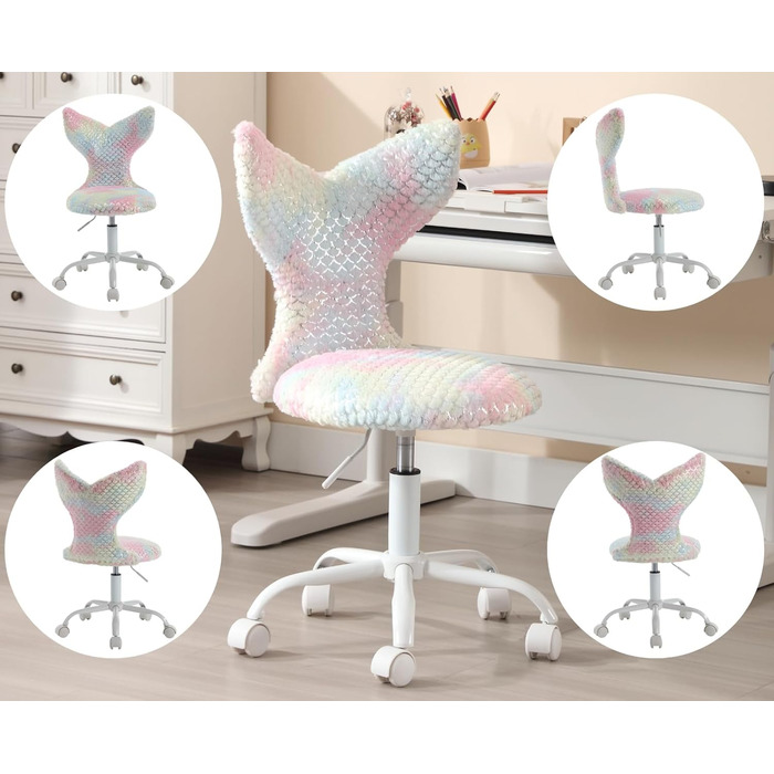 Дитяче крісло Chairus зі штучного хутра для дитячої кімнати, регульоване по висоті дитяче крісло без підлокітників, обертове крісло для дітей (кольорове)