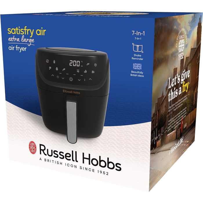 Аерофритюрниця Russell Hobbs XXL 8 л компактний корпус 7 функцій приготування10 програм AirFryer (можна мити в посудомийній машині, макс. 220C, фритюрниця без олії, гриль, запікання, смаження, зневоднення) SatisFry 27170-56