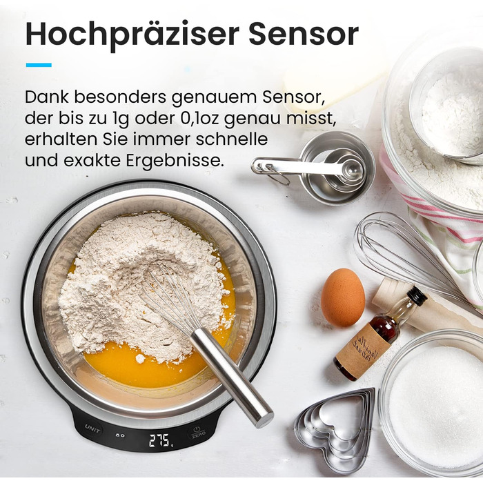 Цифрові кухонні ваги Pro Breeze до 5 кг - професійні цифрові ваги для точного вимірювання з точністю до 1 г, включаючи вимірювання