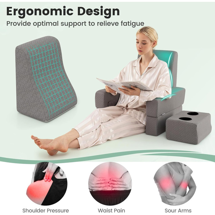 Подушка для читання LIFEZEAL для ліжка та дивана, подушка для книги з підставкою, подушка для спини та сумка для зберігання, письмовий стіл з підлокітниками, ігрова подушка для читання, роботи та гри