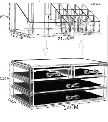Органайзер для макіяжу YIHAOBOX, Органайзер для косметики Коробка для зберігання ювелірних виробів Тримач для губної помади Коробка 4 шухляди прозорі