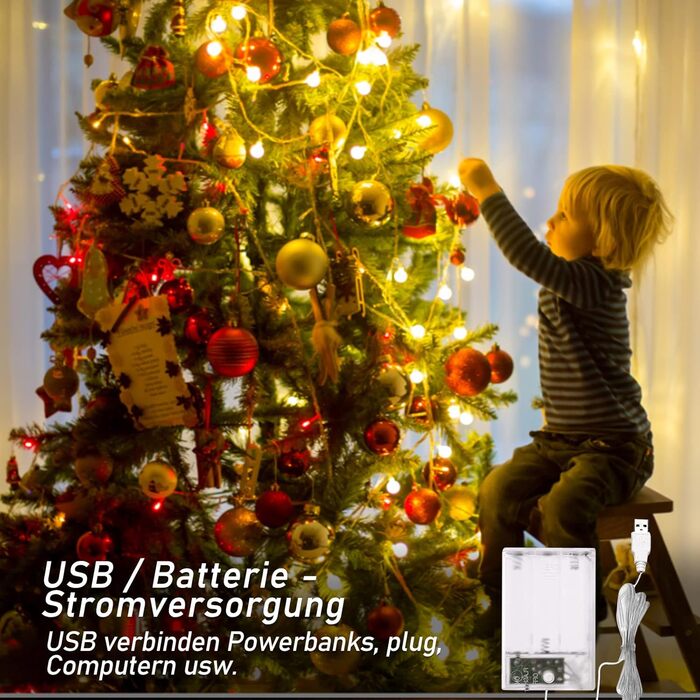 Казкові вогні 3-в-1 джерело живлення, 13M 100 світлодіодів казкові вогні акумулятор / usb / струм, 8 режимів і функція таймера, дл