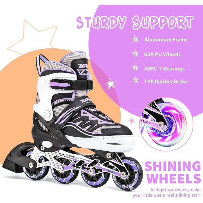Розмір регульованих роликових ковзанів для дітей з підсвічуванням світлодіодних коліс, веселі блимаючі роликові ковзани для дівчат