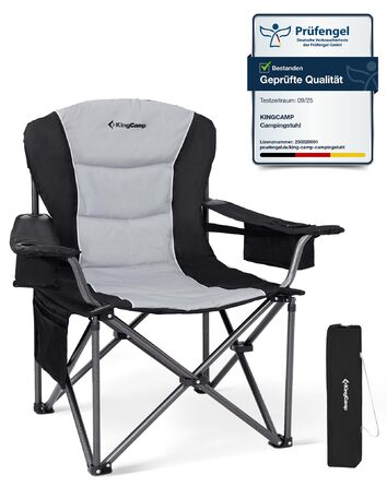 Крісло для кемпінгу KingCamp, складне, міцне, для дорослих, висота 205 кг, складні кемпінгові крісла, з регульованою поперековою опорою, сумкою-холодильником та підлокітниками, висока спинка, садове крісло, риболовля M - чорний сучасний