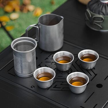 Сервіз для чаю Sorandy з нержавіючої сталі, чайник з нержавіючої сталі 304, портативний сервіз з сумкою для транспортування, ідеальний для кемпінгу, походів та подорожей з рюкзаком