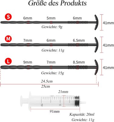 Набір уретральних дилататорів BDSMAGE, з шприцом, 25 см, силікон, стимуляція простати, діаметри 6,7,9 мм, 3 шт.