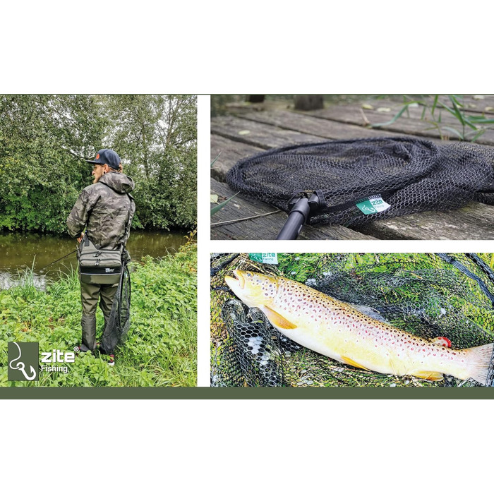 Гумовий підсак для спінінгу - телескопічний рибальський сітка - одноручний підсак для хижаків, сачок для болотяної риби, рибальська сітка для спінінгу, 113 см, гумовий підсак