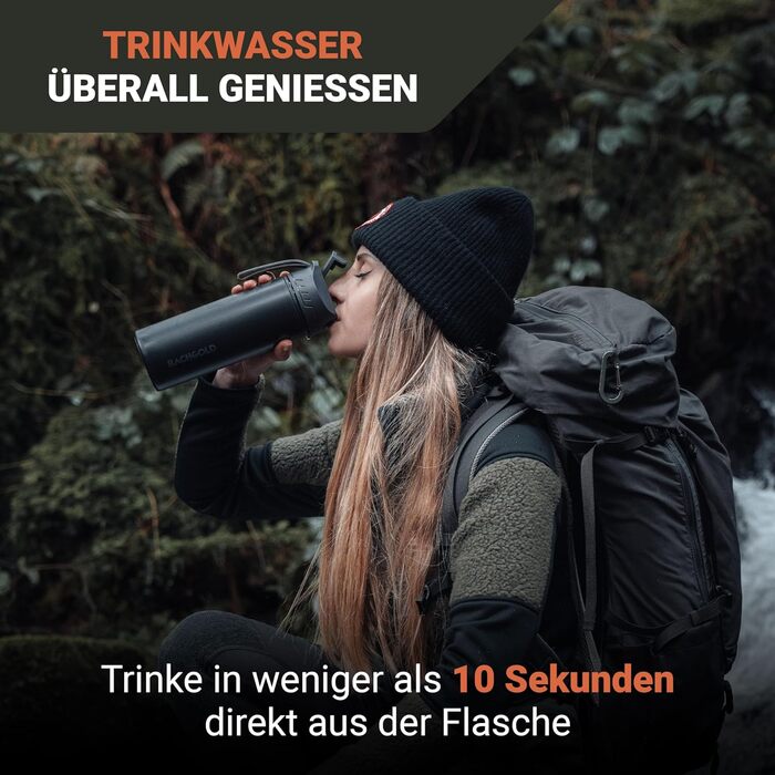 Професійна пляшка з фільтром для води Bachgold 650 мл з обємом фільтра 1500 л I видаляє 99,99 усіх бактерій і фільтрує віруси, частки та важкі метали I Затемнює та захищає від криз