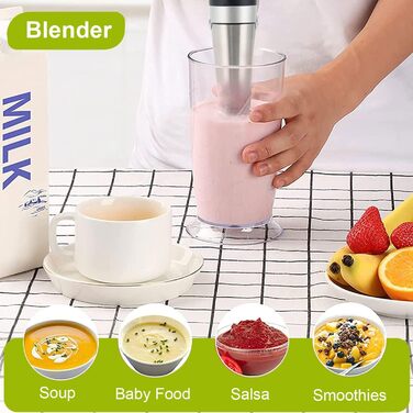Набір електричних ручних блендерів SUPERLEX 4-в-1 з віночком, подрібнювачем, блендером і мірною чашкою, 2 рівні швидкості Turbo Button блендер 700 Вт, блендер з нержавіючої сталі, для дитячого харчування, супу, пюре 4-в-1 Набір чорний