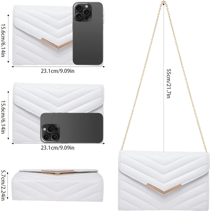 Веганська шкіряна сумочка-клатч з ручкою на зап'ястя та ланцюжком, елегантна стьобана сумочка-конверт для вечірок, модна сумка через плече для весілля, святкування, побачень, банкетів, 23x16x6 см