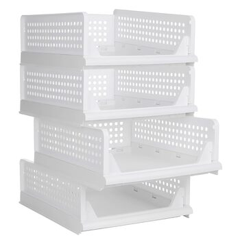 Органайзер для шафи-купе, штабелювана коробка для зберігання одягу, ковдр та іграшок, 33,5 x 43 x 56 см, 4 (2 шт.) - Білий 33,5 x 43 x 56 см, 4 шт. (2 шт.) Білий