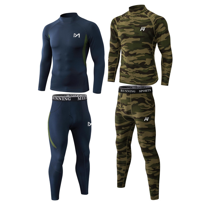 Термобілизна MEETYOO, 2 шт., чоловіча, термобілизна, лижна та функціональна, дихаюча, відводить піт, ідеально підходить для зими та спорту, 2 шт. - синій камуфляжний візерунок, розмір L