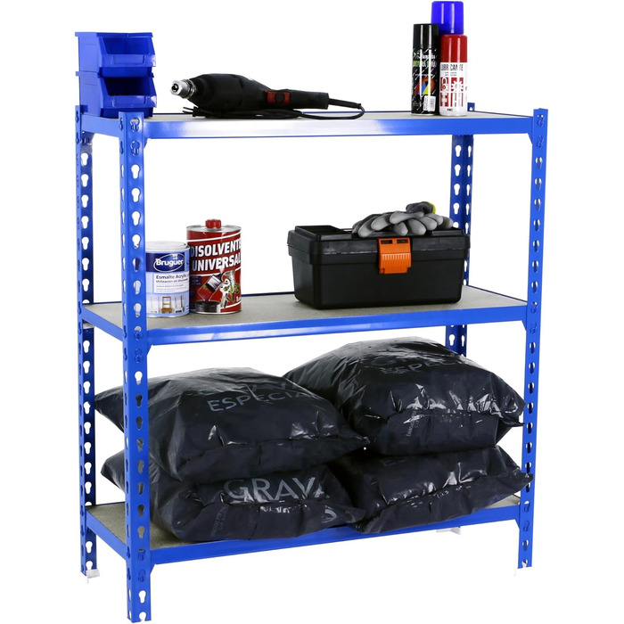 Стелаж Simon Rack для важких умов експлуатації, 1000x1100x400 мм, вантажопідйомність до 200 кг, 3 регульовані полиці, панелі МДФ, підвальний стелаж, стелаж для зберігання, синій/дерев&39яний - Simonclick синій/дерев&39яний 1000x1100x400