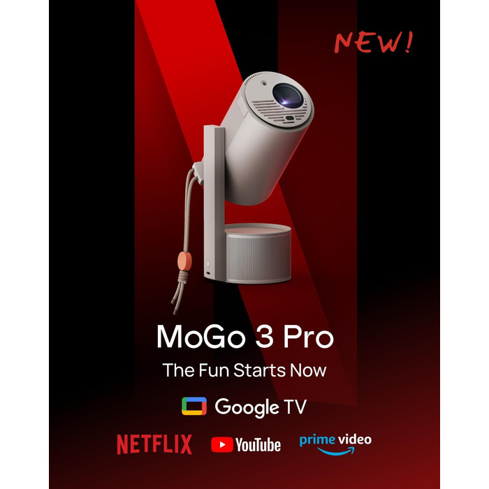 Міні-проектор XGIMI MoGo 3 Pro 1080P, Google TV із ліцензованим Netflix, вбудована регульована підставка, портативний проектор, 450 люмен ISO, ISA 2.0, 2x5 Вт Harman Kardon