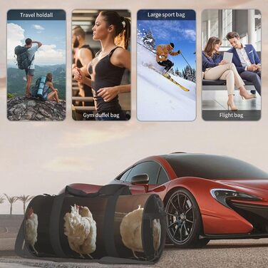 Спортивна сумка для подорожей, дизайн три курки, чорний колір, універсальний розмір