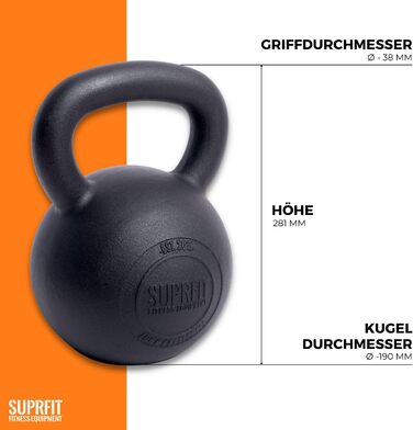 Гіря SUPRFIT Econ чавунна з порошковим покриттям для силових та крос-тренувань, ідеальна для ривків, штовхань та жимів, чорна, 32 кг