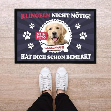 Персоналізований килимок для дверей з іменем та фотографією вашого собаки - власника домашнього улюбленця, нековзний та миється, чорний, 60x40 см