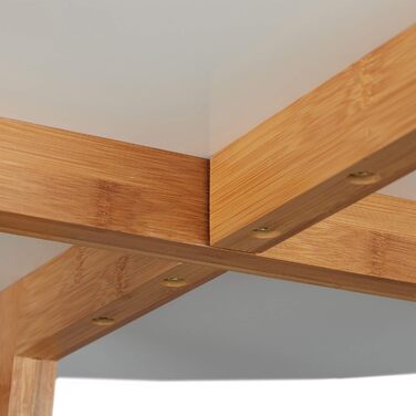 Круглий обідній стіл Relaxdays, на 2 персони, виготовлений з бамбука та МДФ, ВxГ 75x80 см Скандинавський, кухонний стіл, схрещені ніжки, білий/натуральний