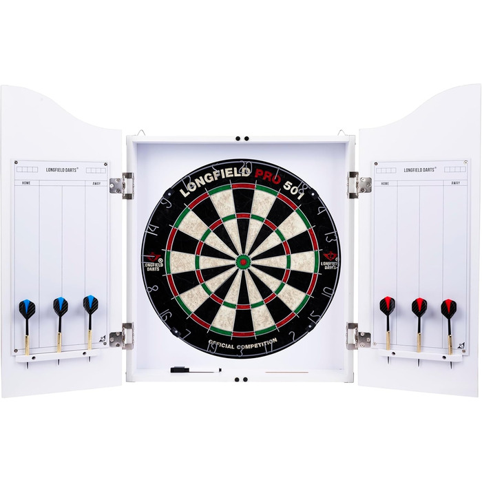 Дерев&39яна шафа для дротиків Engelhart, сизалева мішень для дротиків, включаючи 6 дротиків 18 г та аксесуари (білий колір)