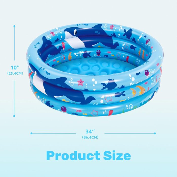 Надувний басейн SLOOSH 86 x 25 см, Дитячий басейн, 3 кільця, Надувна ванна, Надувний дитячий басейн, Басейн (Синій)