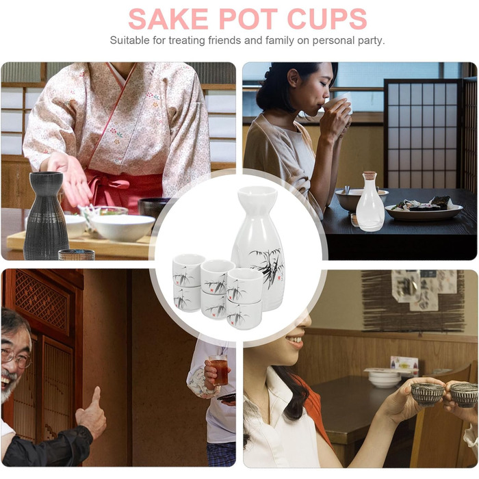 Набір для подачі саке з кераміки, 7 предметів. Традиційний керамічний глечик для саке 250 мл та 6 чашок по 30 мл. Ідеально для дому, сім'ї та гостей.